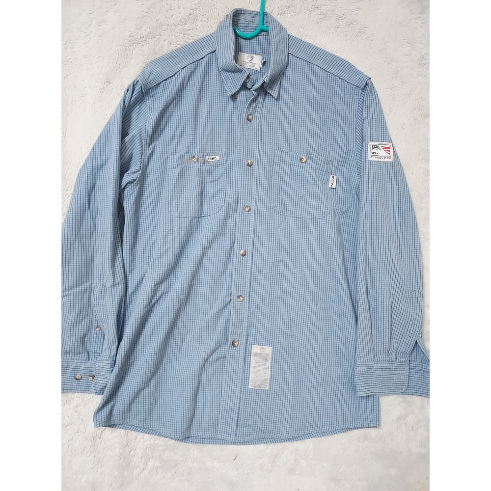 Tyndale Shirt Mens Large Heavyweight Flame Resistant FR Checkered Blue Workwear
